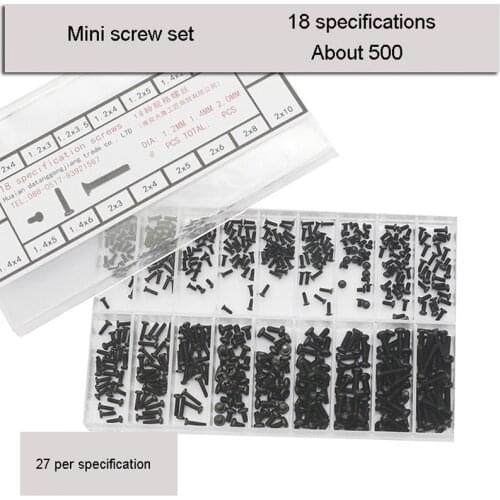 500pcs 18 Sizes Assorted Black Screws Watch Clock Eye Glasses Notebook Computer Watchmaker Repair Part Tool Watch Accessories