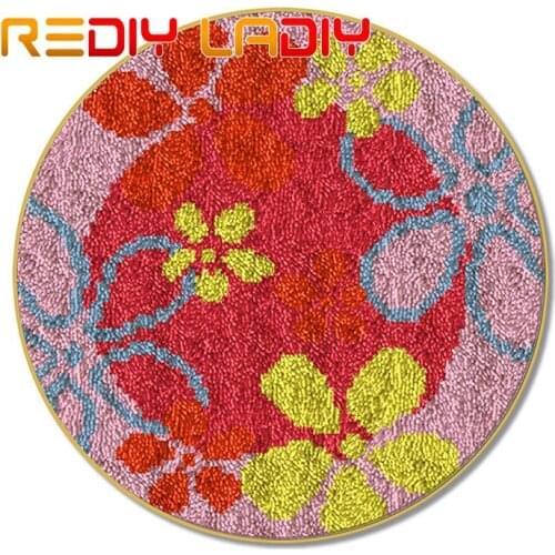 Latch Hook Rug Kits Crocheting Carpet Rug Flowers Acrylic Yarn Pre-Printed Canvas Cushion Mat Crochet Tapestry Hobby & Crafts