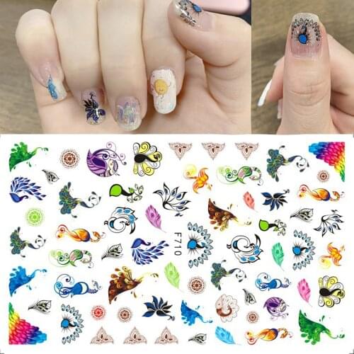 Adhesive Nail Sticker Decoration Small Flowers Deco Nail Art Stickers Golden Cololr Leaves Sticker For Nails Peacock Sticker