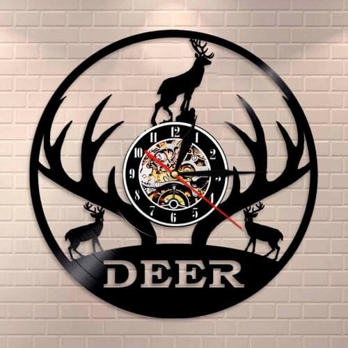 Hunter Clock Deer Head Deer Woodland Deer Wall Clock Antlers Hunting Vinyl Record Clock Animal Art Handmade Hunting Lovers Gift