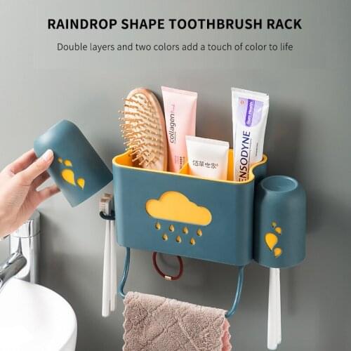 Wall-Mounted Toothbrush Rack Cup Wall-Mounted Toothbrush Cup Holder Bathroom Mouthwash Cup Set Punch-Free Dental Cup