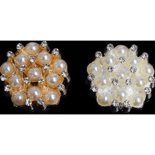2016New 50Pcs 21mm Plated Alloy Base Pearl Rhinestone Button for Craft and Wedding DIY Decoration ZJ155
