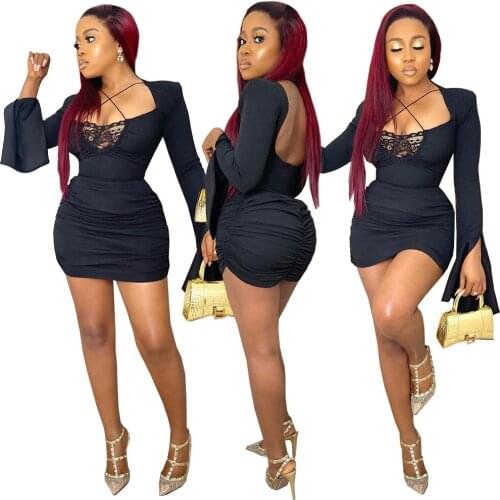 2021 Autumn New Womens Clothing Sexy Cross Halter Halter Fashion Pleated Dress