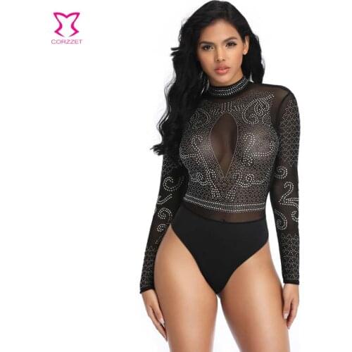 New Long-sleeve High-stretch Sequin Bodysuit Shiny Transparent Sexy Women Bodysuits One Size Underwear Costumes Stage Clothes