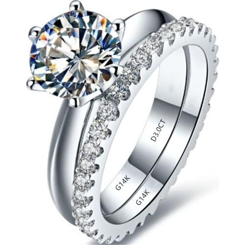 3CT Fine Diamond Engagement Ring With Band Pure 14Karat White Gold Ring Bridal White Gold Wedding Ring Perfect Jewelry