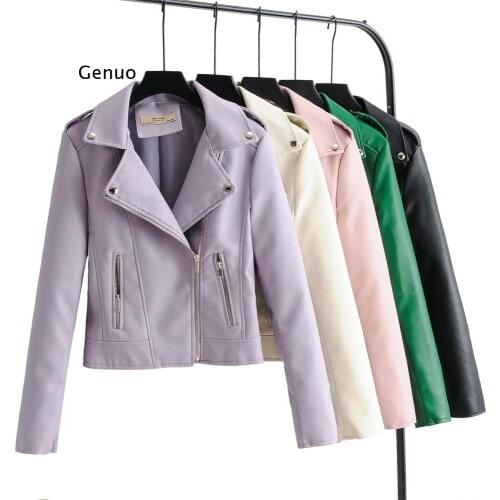 Autumn Fashion New Pu Leather Womens Suit Collar Casual Motorcycle Leather Jacket Jacket