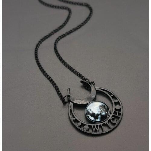 Punk Gothic Witch Black Moon Necklace Triple Moon Goddess Blue Stone Necklace Women Black Moon Necklaces Pendants Jewelry Gift