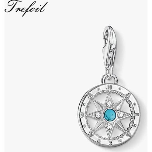 Blue Globetrotters Compass Charm Pendant, 2019 Autumn Fashion Jewelry 925 Sterling Silver Trendy Gift For Women Men Fit Bracelet
