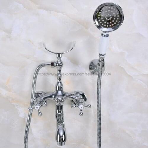 Polished Chrome Bathtub Mixer Faucet Dual Handle Bath Shower Set with Hand Shower Swivel Tub Spout Nna231