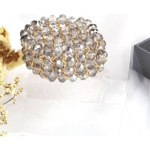Bangle Popular multi-row cut glass elastic wide Bracelet exaggerated bracelet with glass bead gold chain Jewelry women`s gift