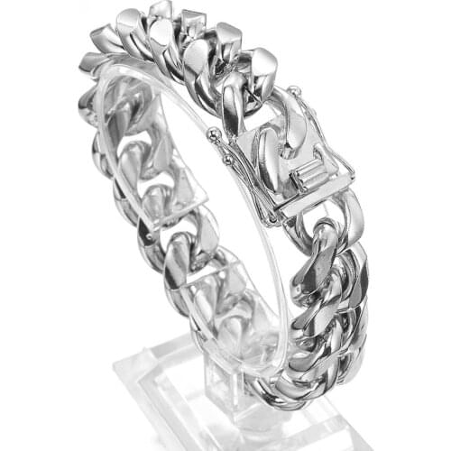 18MM Strong Jewelry 316L Stainless Steel Silver Color Heavy Miami Cuban Curb Link Chain Mens Boys Bracelet Bangle 7-11inch