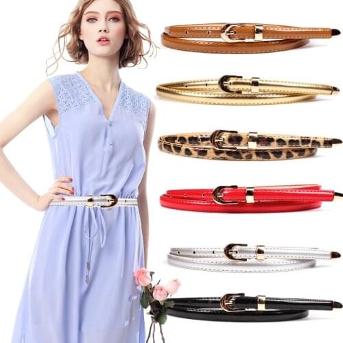 Designer Womens Belt Metal Buckle Thin Female Belt Leopard Ladies Girl Dress Sweater Waist Belt Imitation Leather Waistband
