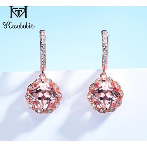 Kuololit Morganite Gemstone Clip Earrings for Women Solid 925 Sterling Silver Pink Color stone New arrival 2020 Fine Jewelry