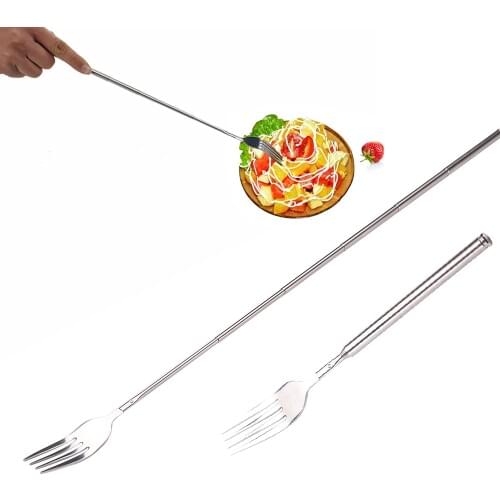 Stainless Steel Western Style BBQ Dinner Fruit Dessert Long Cutlery Forks Telescopic Extendable Fork Kitchen Tool Fruit Tools
