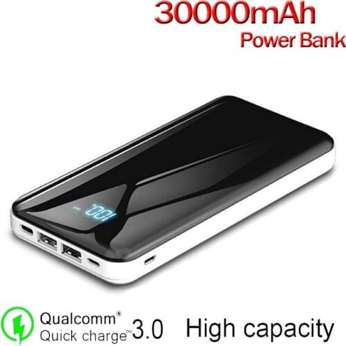 30000mAh Power Bank Large Capacity LCD Power Bank External Battery USB Type-c Portable Mobile Phone Charger for Android Iphone