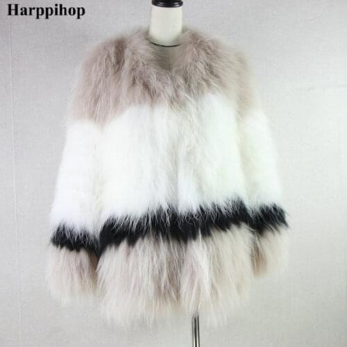 Harppihop *knit knitted 100% Real fox fur coat jacket overcoat Russian womens winter warm genuine fur coat ourwear