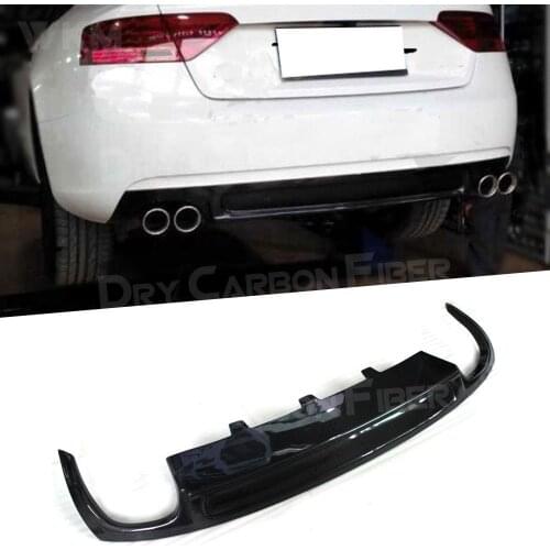 Rear Lip Diffuser Spoiler for Audi A5 Standard 2013-2016 S5 Style Carbon Fiber / FRP Four Outlet Bumper Diffuser Cover
