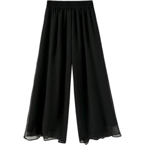 Women Loose Wide Leg Pants Solid Color Pantalones Female High Waist Thin Chiffon Plus Size Casual Ladies Culottes Trousers