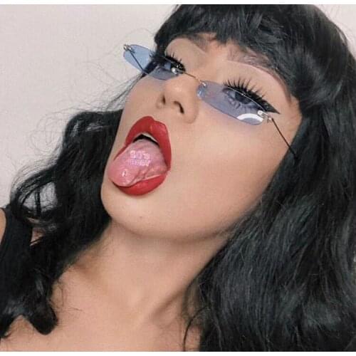 Women Men 2021 Metal Hip Hop Small Rectangular Rectangle Rimless Sunglasses