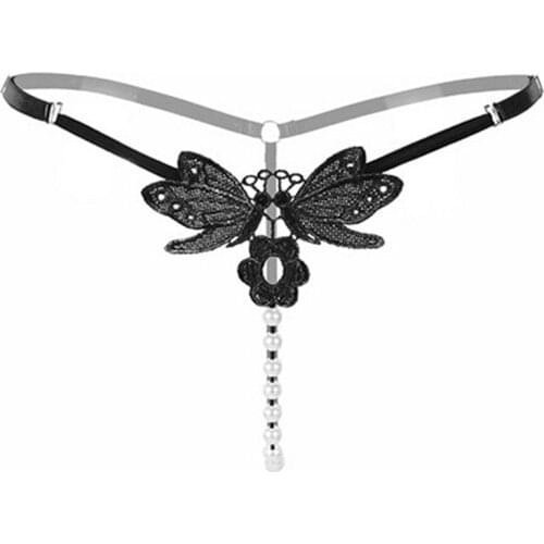 Women Sexy V-string Lady Embroidery Pearl G-String Women Panties Low Waist Adjustable Thongs Briefs