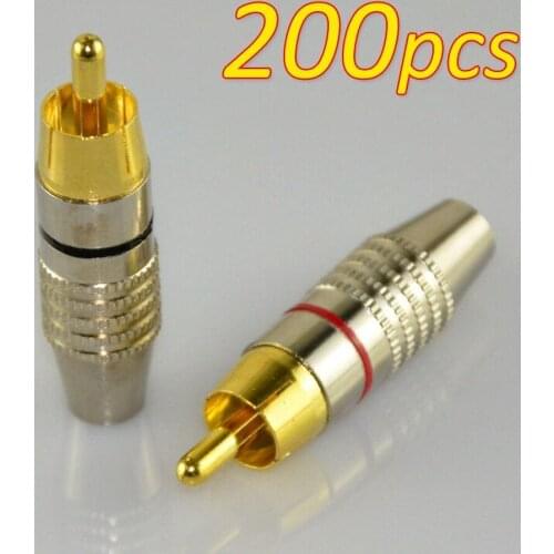 200Pcs RCA Plug Solder Free Solderless Gold Audio Video Adapter Plug Connector
