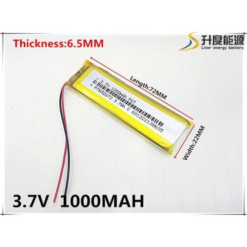 3.7V,1000mAH,[652272] PLIB; polymer lithium ion / Li-ion battery for GPS,mp3,mp4,mp5,dvd,,model toy