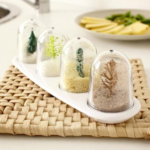 4 Pcs/set Kitchen Spice Jar Creative Cute Transparent PP Plant Animal Seasoning Bottle Cooking Tool