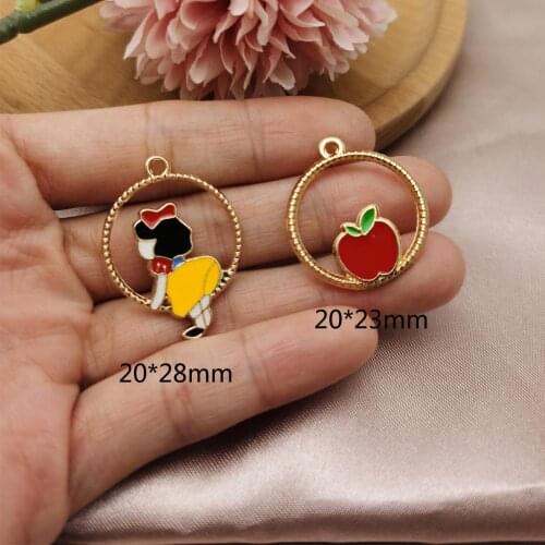 50pcs Girls Apple Enamel Pendants Charms Cartoon Princess Girl Alloy Charms Fit Fashion Jewelry DIY Earring Bracelet Floating