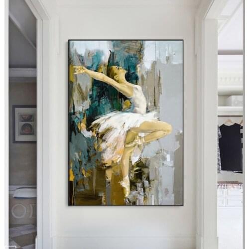 Abstract Ballerina Oil Paintings on Canvas Dancing Girl Wall Art Posters and Prints Modern Cuadros Pictures for Home Decoration
