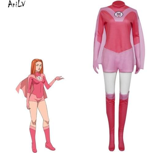 AniLV Halloween Carnival Invincible Atom Eve Cosplay Costume Bodysuit Cloak Socks Uniform Set Mark Grayson