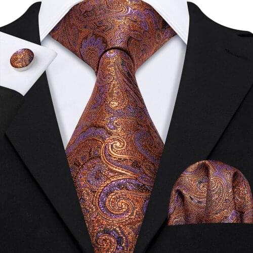 Barry.Wang Classic Designers Gold Paisley Mens Silk Ties Gravat Tie Hanky Box Set Gifts For Men Wedding Groom Neckties LS-5161
