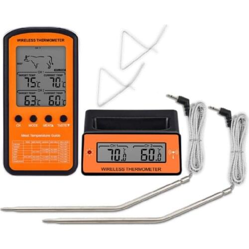 Wireless Food Temperature Meter Lcd Display Dual Probe 8 Modes for Grill Oven
