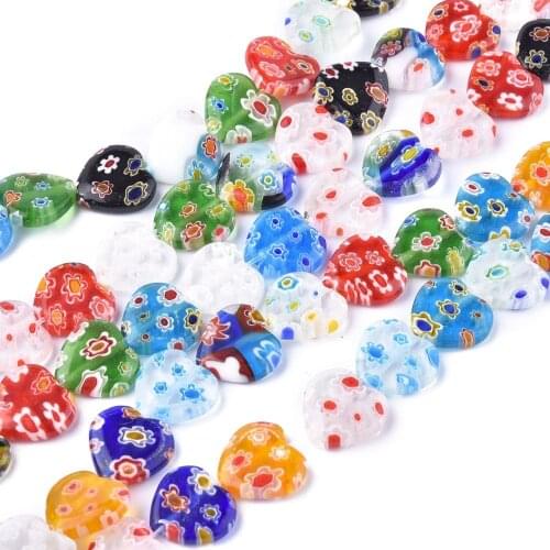 10 Strands Handmade Millefiori Glass Round Beads Heart Round Oval Beads for Jewelry Making DIY Bracelet Necklace Earrings Charm