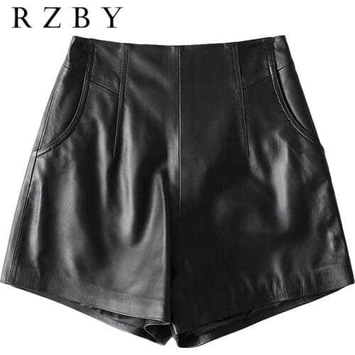 Really Skirt Sheepskin Shorts Korean Fashion Black Spring Autumn Women Shorts Cool Skinny Work Party Wear Female Shorts RZBY172