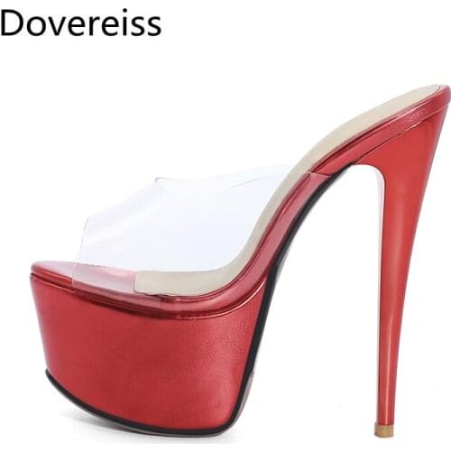 Dovereiss Fashion Womens Shoes summer consice Peep toe Pure color silver pvc sexy Elegant Stilettos heels Slippers size 33-50