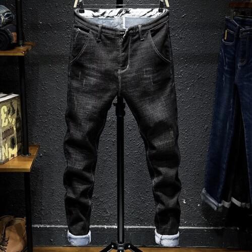 Biker Jean Winter Warm Thicken Pants Fleece Lined Stretch Thick Velvet Plus Size 38 Jeans Men