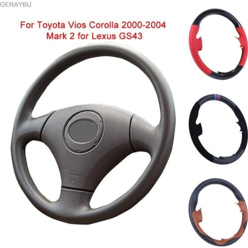 GERAYBU Custom DIY Black Leather Hand-sewn Car Steering Wheel Cover For Toyota Vios Corolla 2000-2004 Mark 2 for Lexus GS43