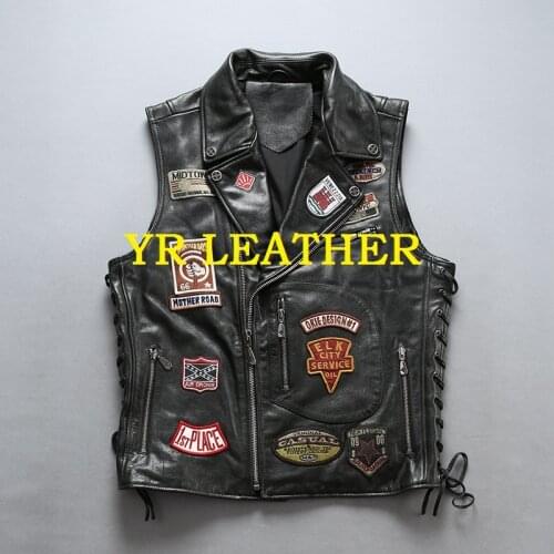 YR!Free shipping.fashion motor biker genuine leather jacket.100% cowhide coat.cool mens plus size leather vest,flight bomber
