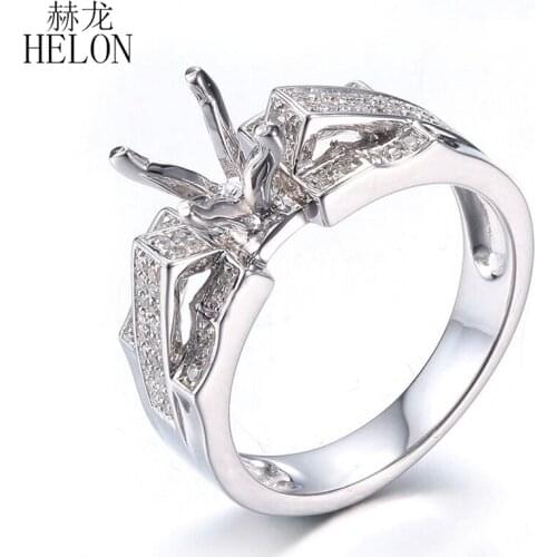 HELON 6-6.5mm Round Solid 10K White Gold 0.2CT Real Natural Diamonds Semi Mount Engagement Wedding Fine Jewelry Diamond Ring
