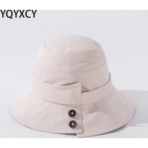 YQYXCY Cotton Bucket Hat Women Spring Summer Fisherman Cap Irregular Brim Button Outdoor Korean Sun Protection Solid Color Gorro