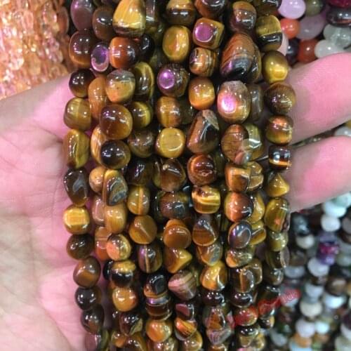Free Shipping 6-8mm Irregular brown yellow tiger eye agat Stone Beads Natural Shaped Stone Beads For Jewelry Making 15