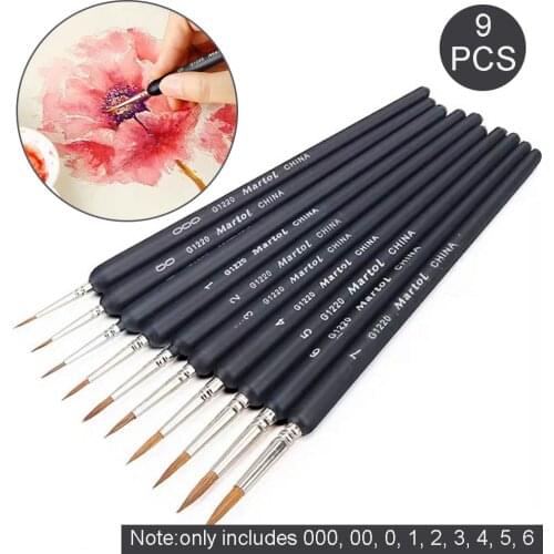 9pcs/Set Paint Brushes Wolf Hair Miniature Hook Line Pens Painting Brushes Set for Watercolor Oil Acrylic Gouache Nail Painting