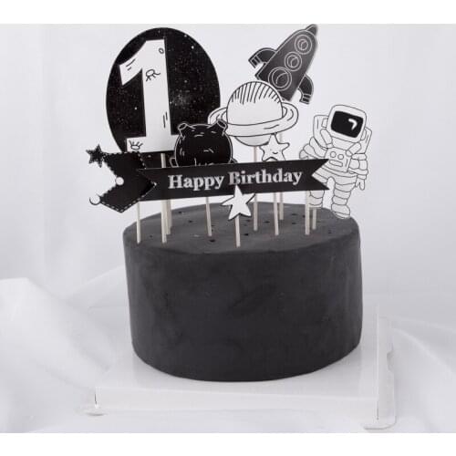 Space Rocket Astronaut Planet Cake Insert Card Cake Topper for Kids Years Birthday Party Space Theme Decoration set