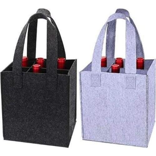 Reusable Fashion Felt Bag Wine Holder Beer Bottle Shopping Tote Bag Bottle Carrier with 6 Bottles Divider Washable Gift Bag