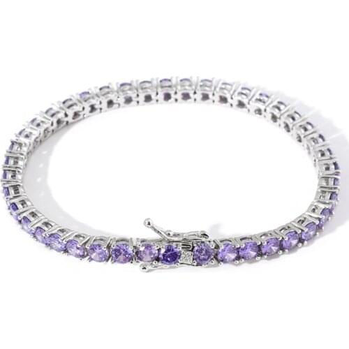 Fashion 925 Silver Purple Zircon Women Bracelet Bling Chain Men Link Luxury Couple Jewelry
