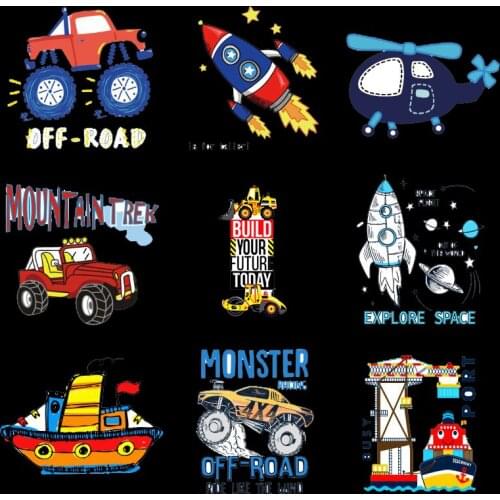 Rocket Helicopter Truck Iron On Appliques Popular Children Gift DIY Washable Stickers Heat Transfers Multiple Cars Patches