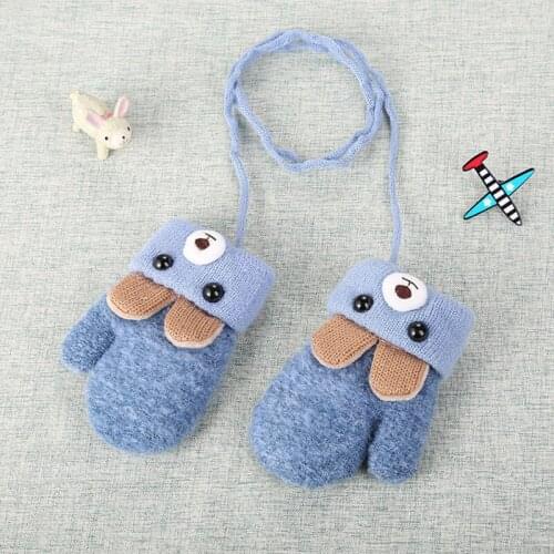 0-3 Years Old Cute Bear Cartoon Children Gloves Winter Knit Wool Newborn Mittens Velvet Thick Childrens Kids Keep Finger Warm