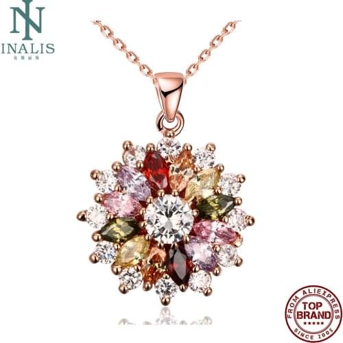 INALIS Necklaces For Women Multicolor Cubic Zirconia Flower Pendant Necklace Luxury Chain Female Fashion Jewelry Girlfriend Gift