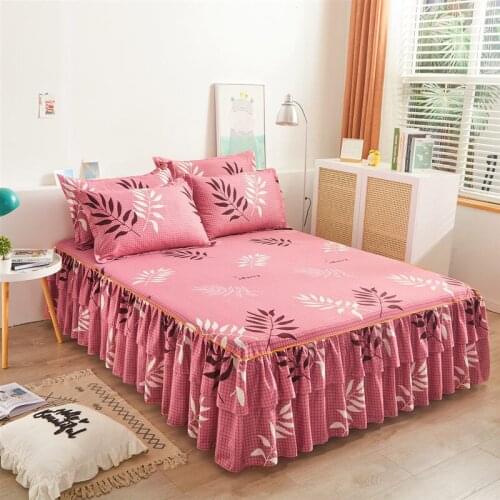 Farmhouse Style Bed Skirt Home Textile Bedding 3pcs/set(1Bed Skirt + 2pcs Pillowcase) Thin Bed Sheet King/Queen Bedspread F0528