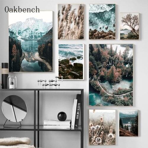 Mountain Lake Canvas Painting Reed Poster Tree Art Prints Nordic Posters Beach Print Landscape Wall Pictures Living Room Decor